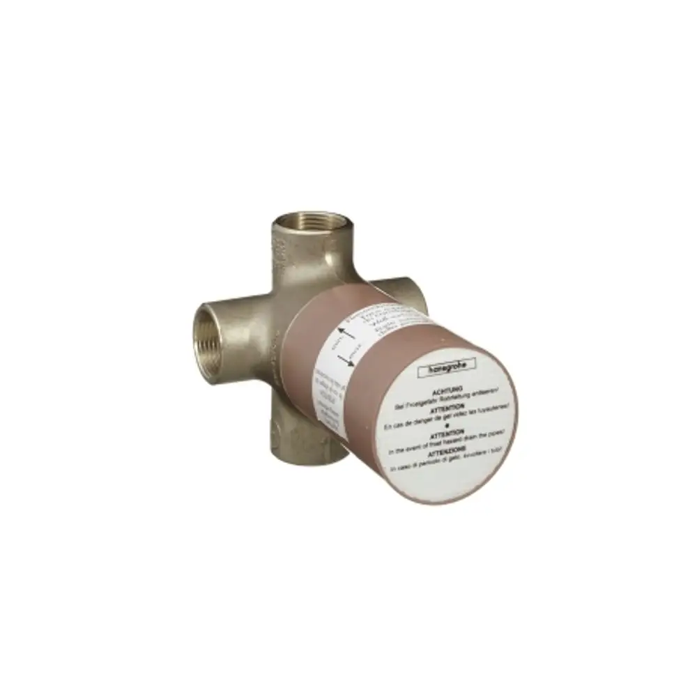 Hansgrohe Unterputz-Gehäuse für 4-Wege Umstellventil mit mehreren Anschlussgewinden zur Installation in Sanitäranlagen.